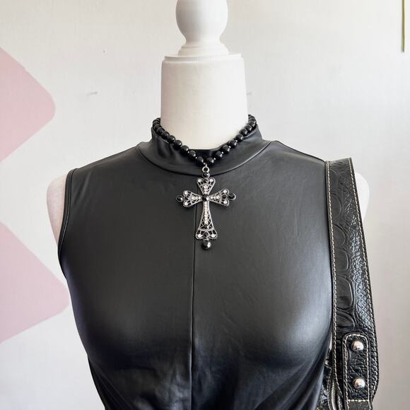 Black Faux Leather Tank Top Y2K 2000s Grunge Edgy Clubwear Small - Picture 2 of 5